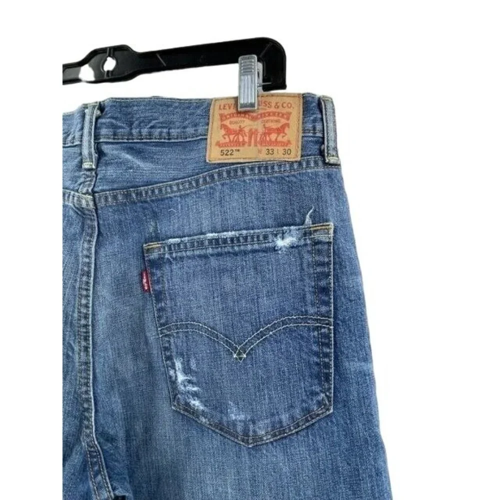Levi's 522 Red Tab Distressed Straight Leg Med Wash Mid Rise Denim Jeans 33X30